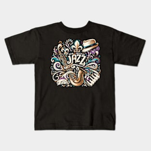 New Orleans Jazz | Vibrant NOLA Jazz-Fest Collage Kids T-Shirt